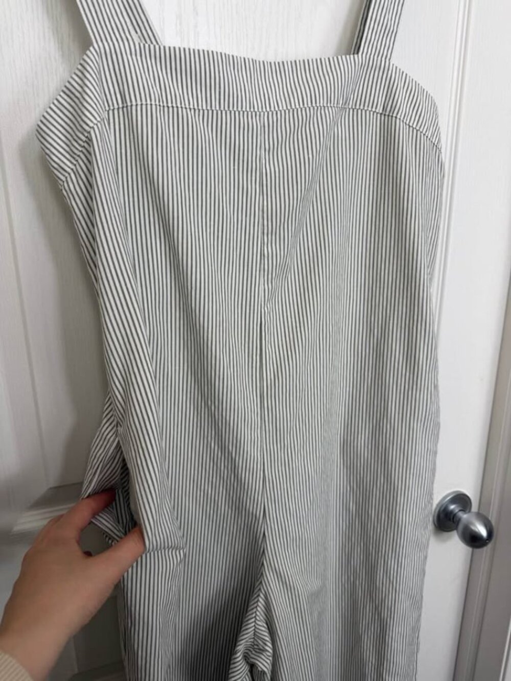 Uniqlo Striped Linen Blend Jumpsuit Overalls Size Medium White Green - Picture 9 of 14
